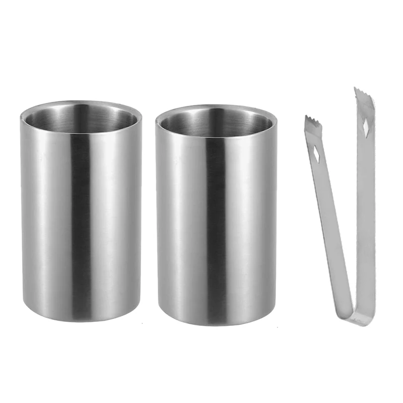 

2 Pack Stainless Steel Double Wall Wine Cooler Bucket Keeps Cold for Hours Wine Bottle Cooler Chiller with Clamp