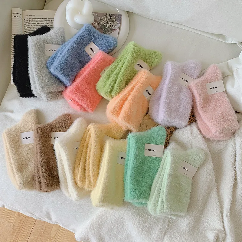 

Thicken Fleece Socks Women Winter Warm Socks Fashion Candy Color Cute Socks Women Female Floor Socks