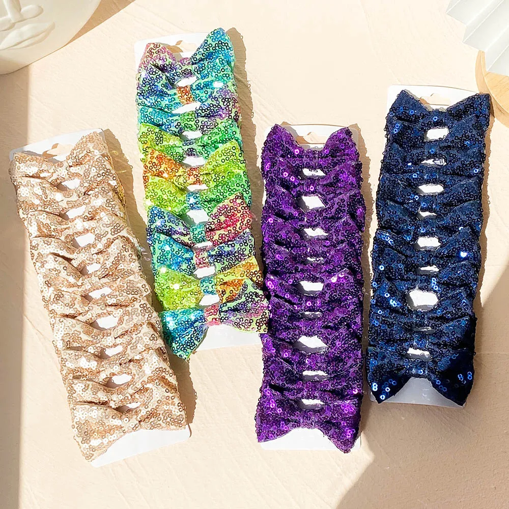 

10Pcs/Set 2.6'' Gradient Sequin Kids Bows Hair Clip For Girls Bowknot Jandmade Hairpins Barrette Headwear Accessories Wholesale