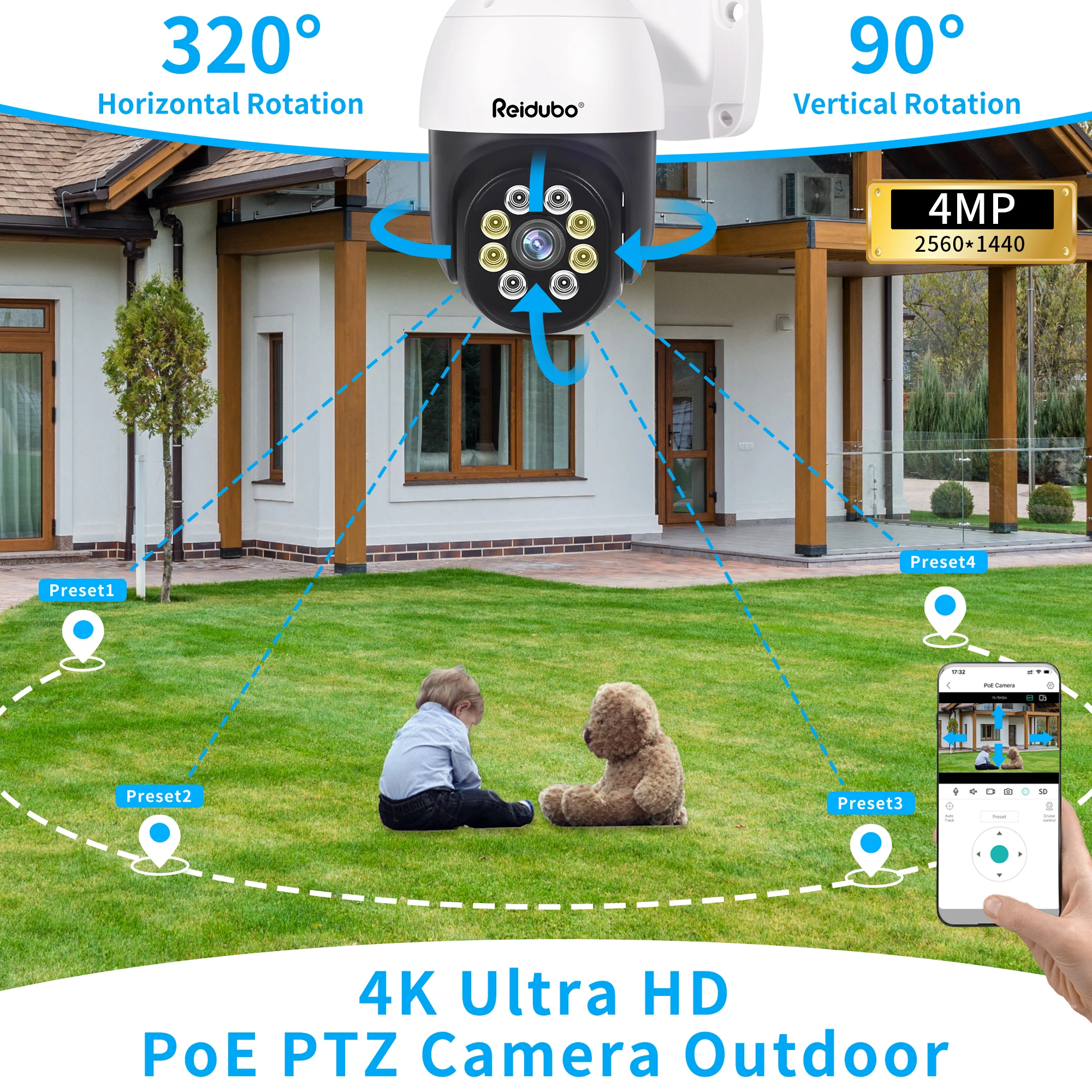 

Наружные камеры видеонаблюдения 4K PTZ PoE, купольная IP-камера PoE Ultra HD 8 Мп, 20 кадров в секунду, двусторонняя связь, цветное инфракрасное ночное видение 98 футов, объектив 3,6 мм