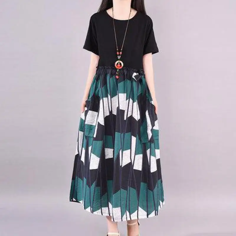 

Новинка лета 2022, яркое тонкое Повседневное платье с коротким рукавом, простое свободное женское длинное платье, бесплатная доставка