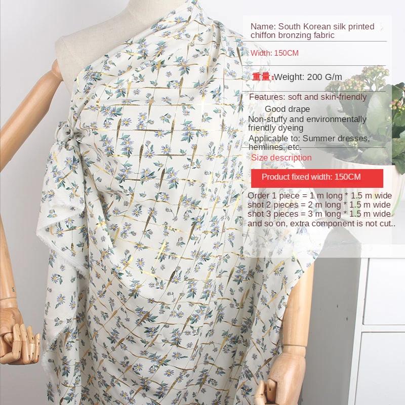 Шифоновая ткань с бронзовым принтом для одежды короткий рукав топ платье шитье