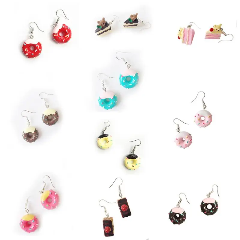 

1 Pair for Creative Cute Mini Donut Cake Earrings Cartoon Design Fema