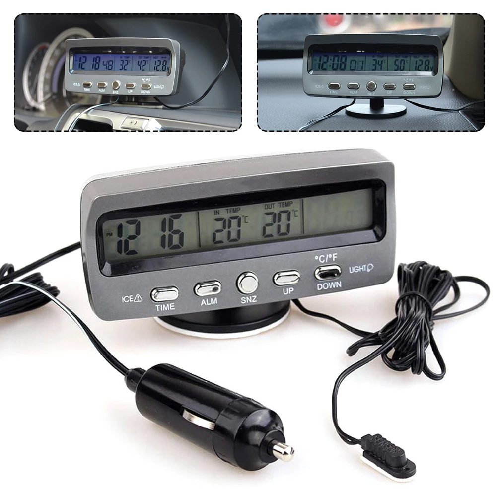 

Mini Digital Clock Car Dashboard Clock Indoor Outdoor Thermometer Voltmeter Clocks with LCD Display LED Backlit Auto Electronics