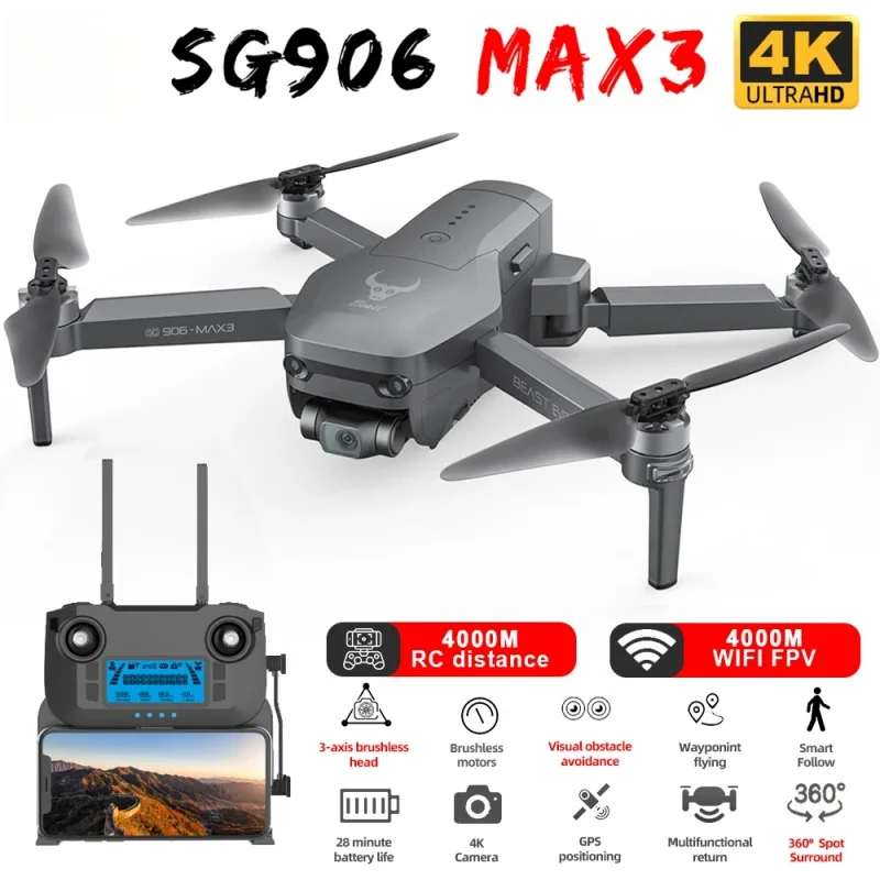 

SG906 MAX3 Professional 3-Axis Gimbal 5G Wifi GPS Drone 4K Camera Dron 4KM Distance Brushless FPV Foldable Quadcopter MAX2 F22S