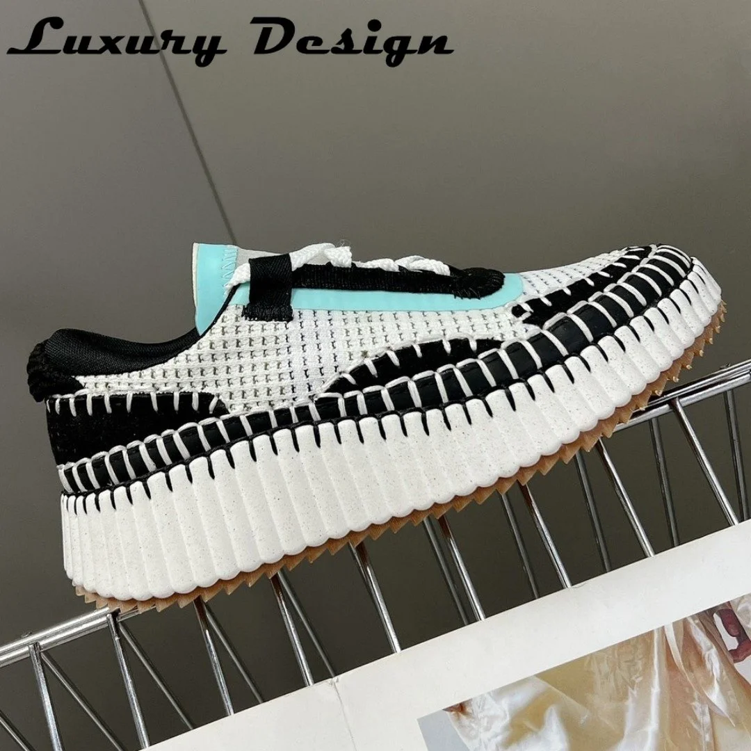 

Женские кроссовки на платформе, повседневные кроссовки ручной работы, трикотажные, 2023