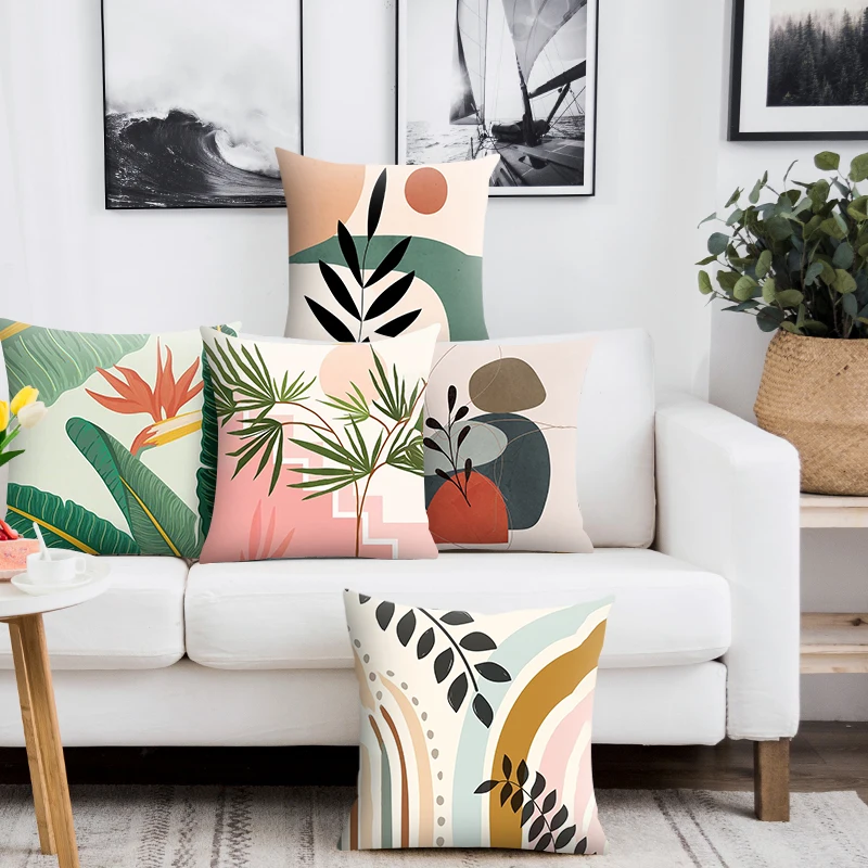 

Nordic Geometric Abstract Plant Pattern Sofa Cushion Cases 45*45cm Decorative Polyester Pillowcase for Car Throw Pillows Cover