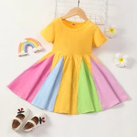 new kids dresses for girls cotton summer short sleeve colorful rainbow girls dress pretty dance princess dress kids clothes 1 6y