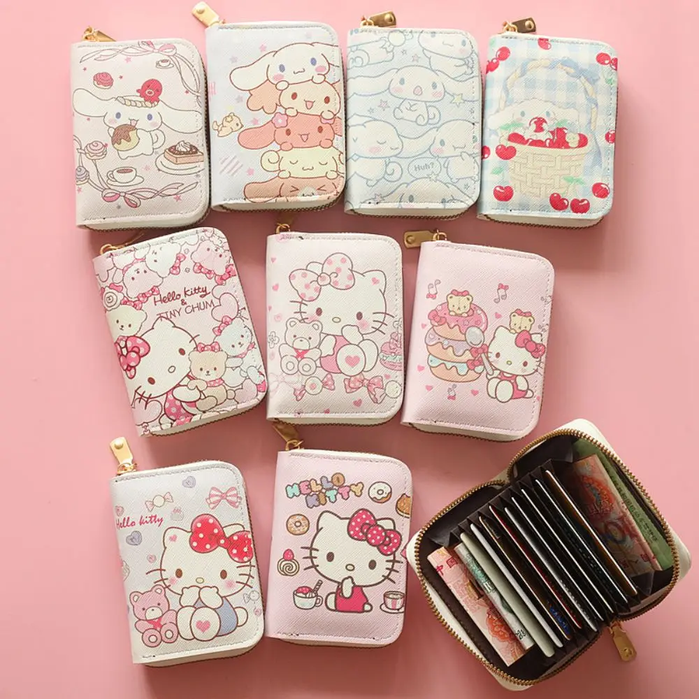 

Sanrio кошелек Kawaii Hello Kitty Cinnamoroll Кошелек для монет женский короткий симпатичный кошелек на молнии мультяшный кожаный женский держатель для карт подарки