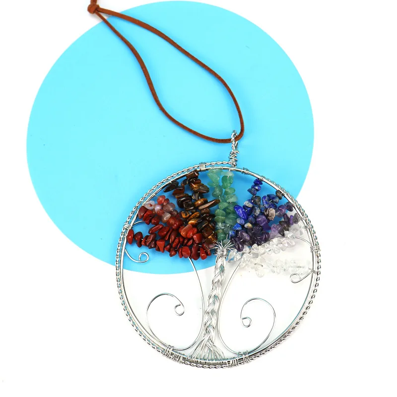 Healing Reiki Natural Ore Crystal Agate Ornament Handmade Chakra Gravel Crystal Tree Of Life Door Window Decoration Home Hanging