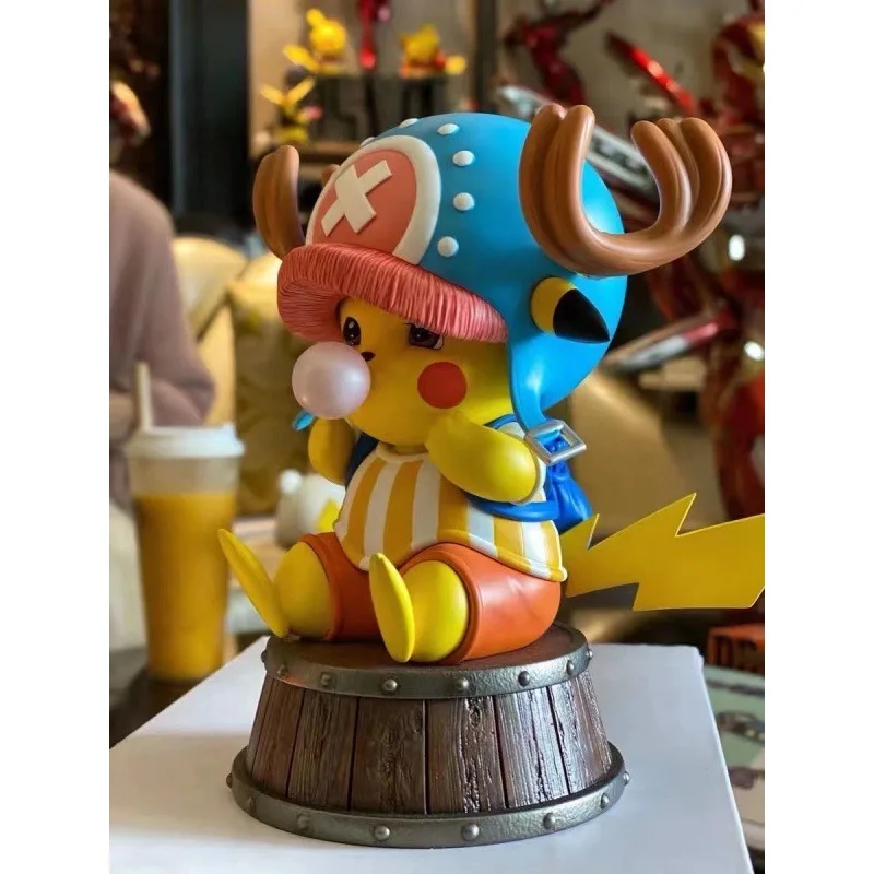 

Anime One Piece Pokemon Pikachu COS Chopper blowing bubbles sitting in a wine barrel creative doll boxed hand-made toys