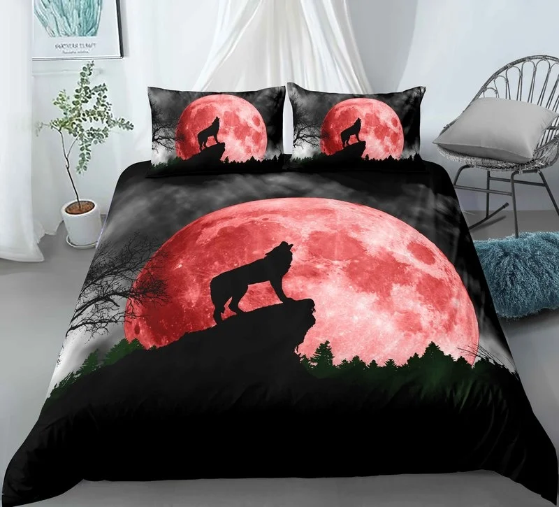 

New Wolf Bedding Set Single Twin Full Queen King Size Animal Bloodthirsty Wolf Bed Set Aldult Kid Bedroom Duvetcover Sets 3D 030