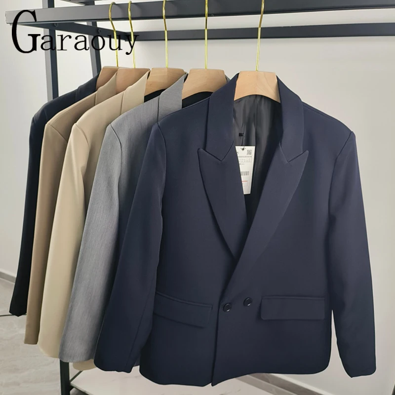 

Garaouy 2023 New Women Fashion Simple 5 Colors Blazer Coats Vintage Double-breasted Suit Jackets Loose Straight Outerwear Mujer