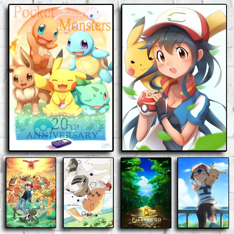 

Canvas Posters Pokemon Ash Ketchum Pikachu Wall Art Home Living Room Classic Hanging Modular Prints Friends Gifts Decorative