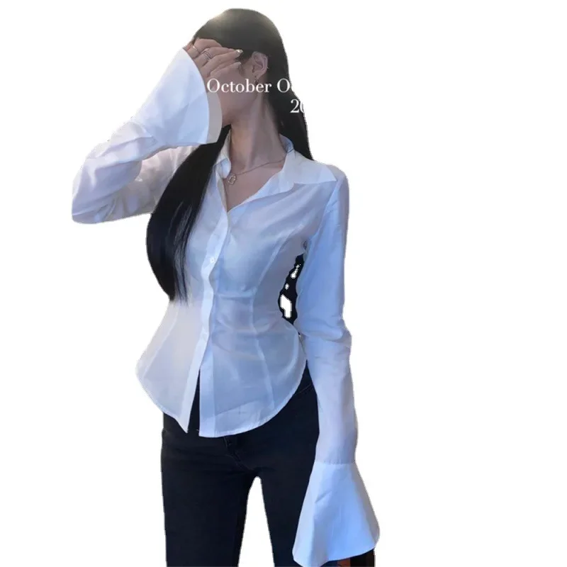 Корейская модная женская рубашка элегантная черная с длинным рукавом Gyaru