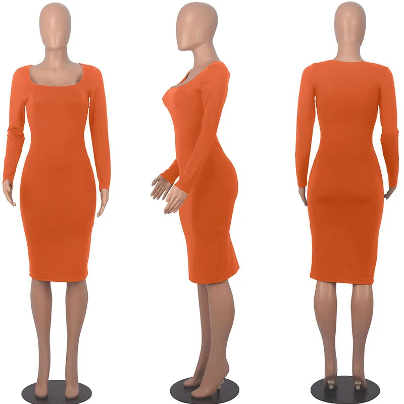 Женское однотонное платье-миди с квадратным вырезом