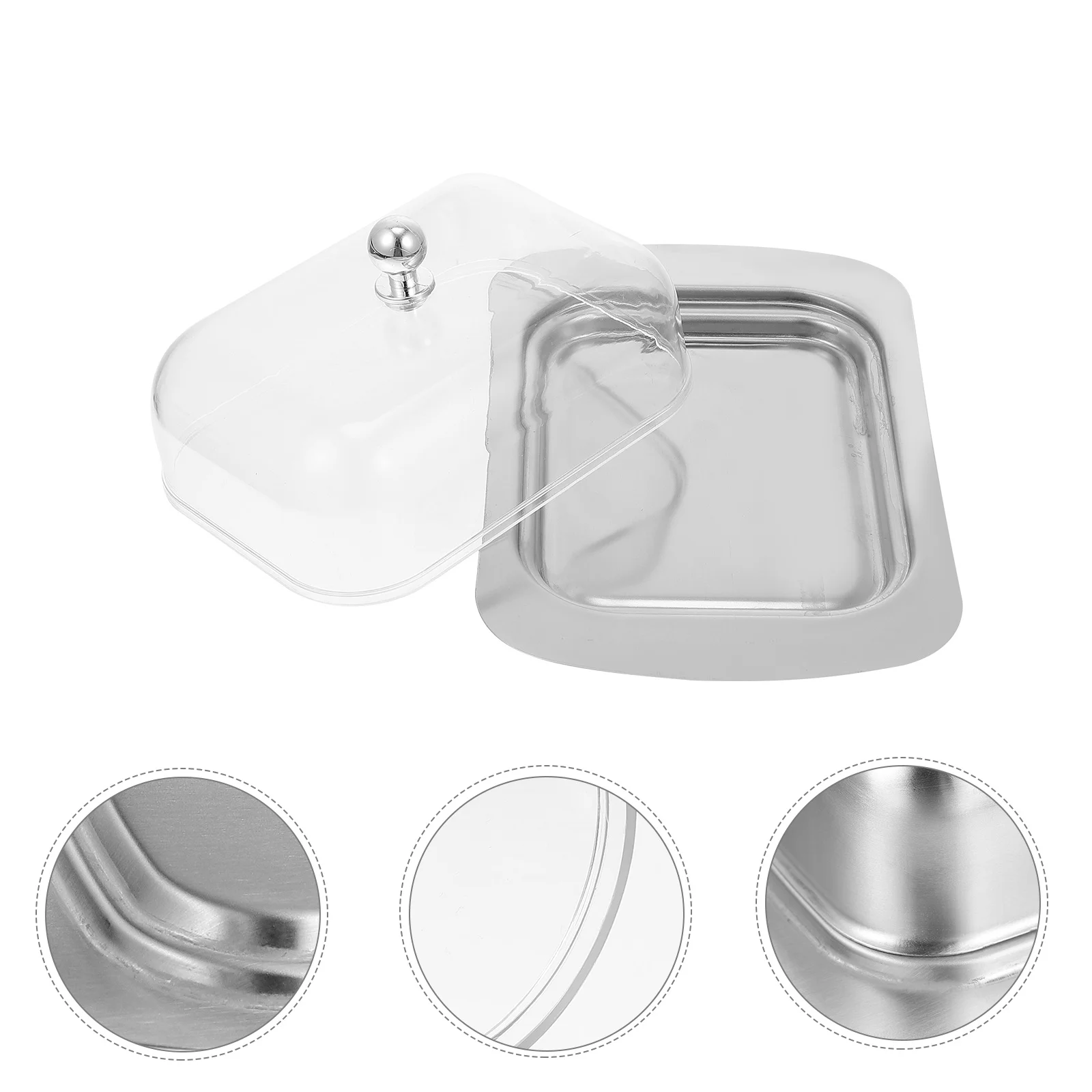 

Butter Box Dish Plate Trayserving Cheesekeeper Cover Container Stainless Lidded Metal Storage Fresh Dessert Lid Cases Fridge