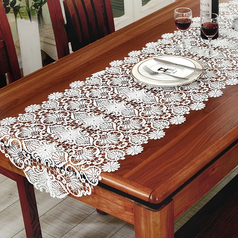 Настольная дорожка с белой вышивкой Европейский настольный флаг кружевное