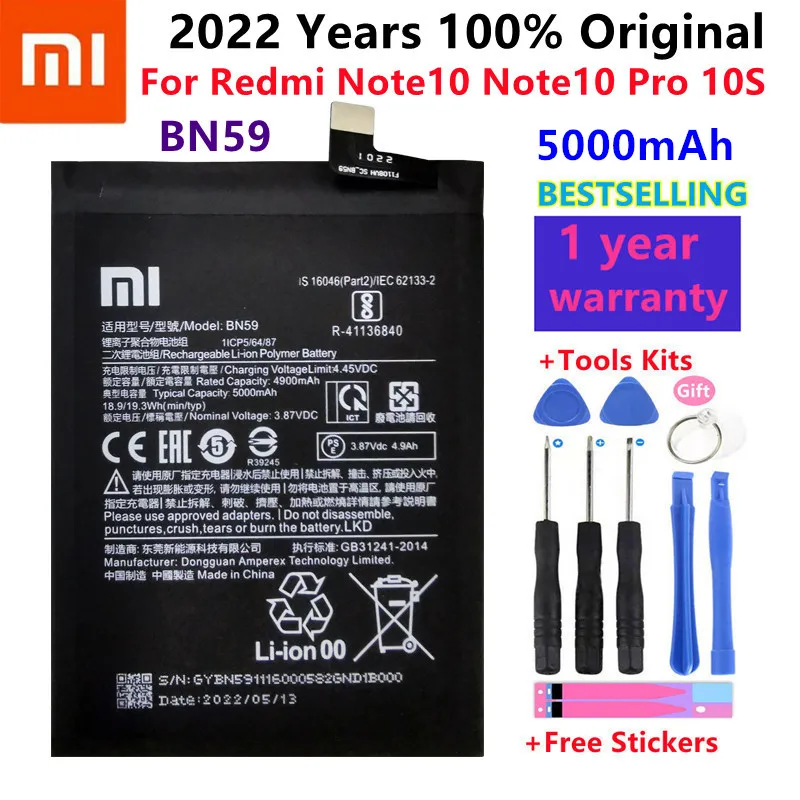 

100% оригинальный высококачественный новый аккумулятор BN59 5000 мАч для Xiaomi Redmi Note10 Note 10 Pro 10S Note 10pro глобальные аккумуляторы инструменты