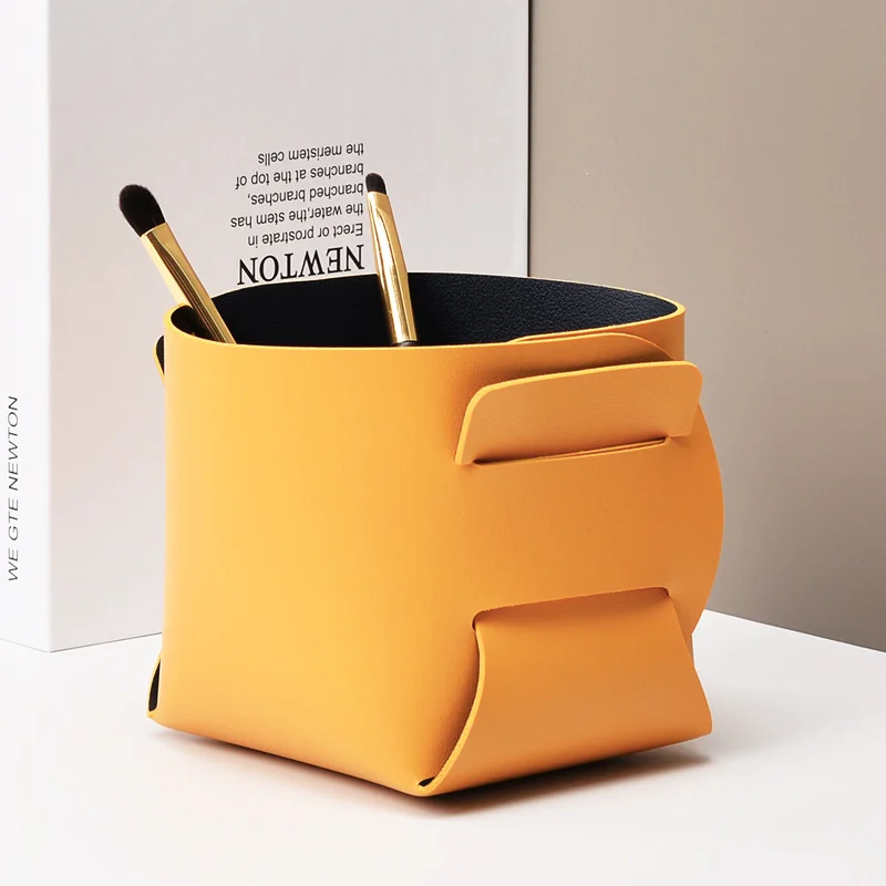 

Multifunctional PU Leather Storage Box Pen Holder Home Decoration Office Storage Lipstick Key Storage Tray Makeup Brush Bucket