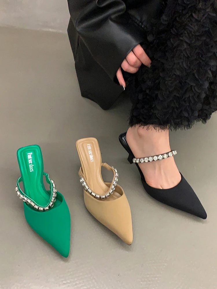 

Туфли женские с острым носком, сандалии на высоком каблуке, туфли Muller, со стразами, весна-лето 2023