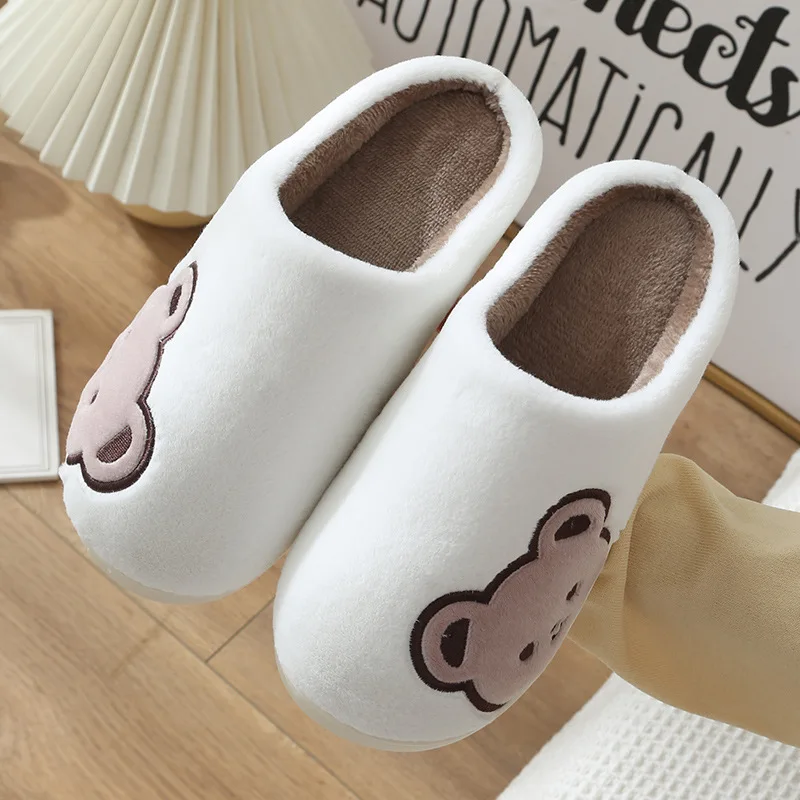 2022 New Lovers Cotton Slippers Cute Bear Indoor Warm Autumn And Winter Men's Home Floor Flat Couple Light Comfort Furry Shoes