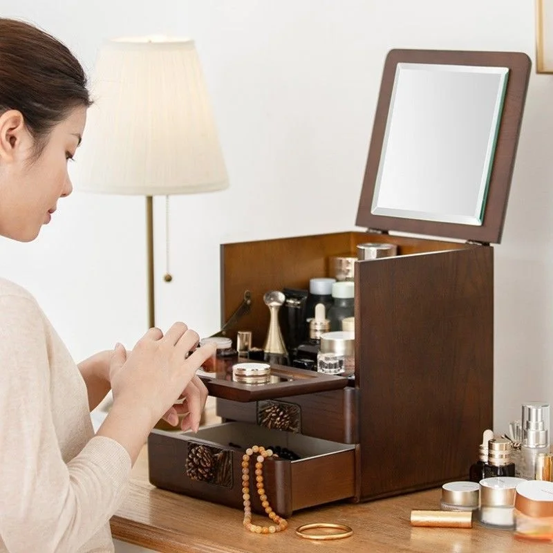 

Wooden Cosmetic Storage Box, Desktop Dust-proof Shelf