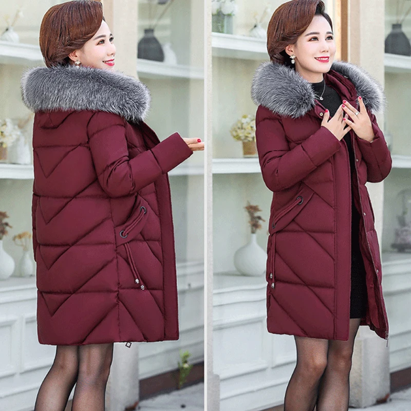 Women Down Cotton Jacket Winter Coat Women's Warm Cotton Jackets Hooded Fur Collar Parka Overcoat 5XL Abrigo Mujer