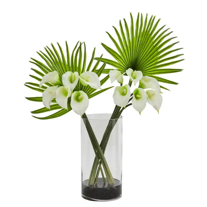 

Lily and Fan Artificial Flower Arrangement in Cylinder Glass Vase,