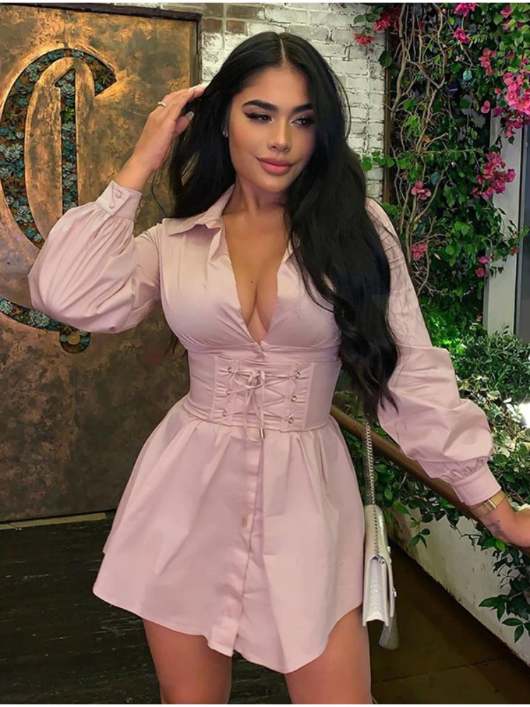 

Women Solid Color Long Sleeve V Neck Bodycon Mini Dress Autumn Exotic Tight Elegant Party Club Luxury Fashion Sexy Dresses 2022