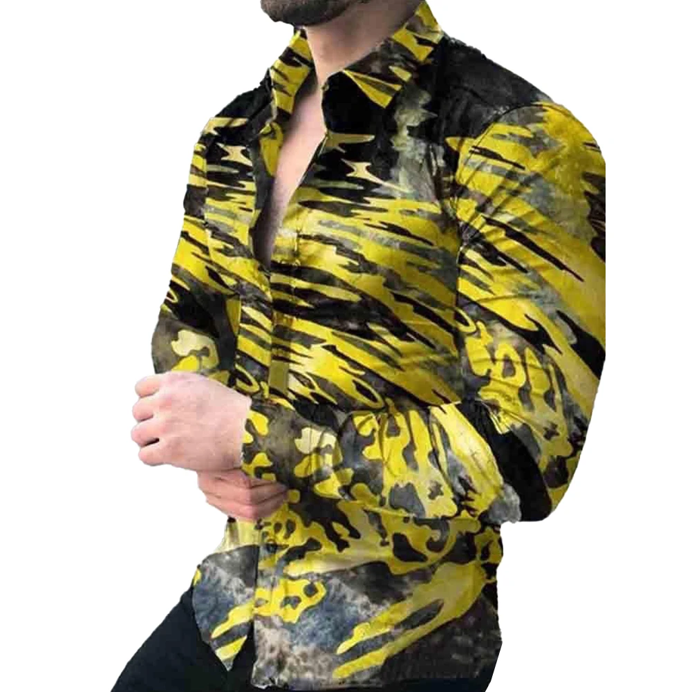 

Mens Button Down Muscle Fitness Shirts Baroque Long Sleeve Party T Dress Up Digital Printed Casual High-quality Long Sleeves Top