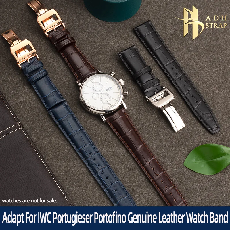 Men's Leather Watch with Accessories Adapt For IWC Portugieser Portofino Genuine Leather Watch Band Folding Buckle 20 21 22mm