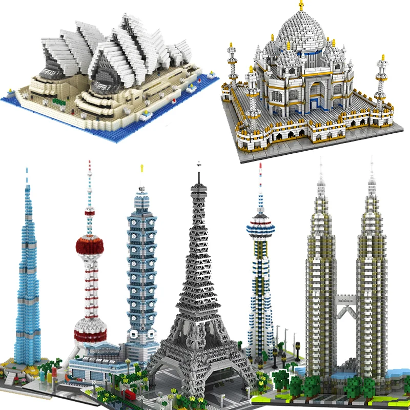 

Micro Blocks Taj Mahal ShangHai Architecture Triumphal Arch Pyramid Model Building Kids Toys Big Ben London Paris Eiffel Tower