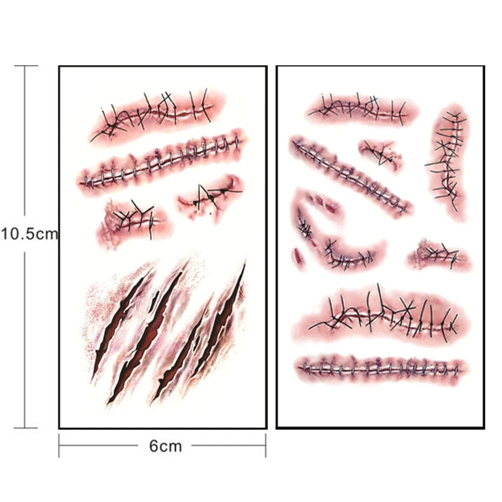 3pcs Realistic Bloody Wound Scar Temporary Sticker Stitch Scab Props for Halloween Masquerade Cosplay