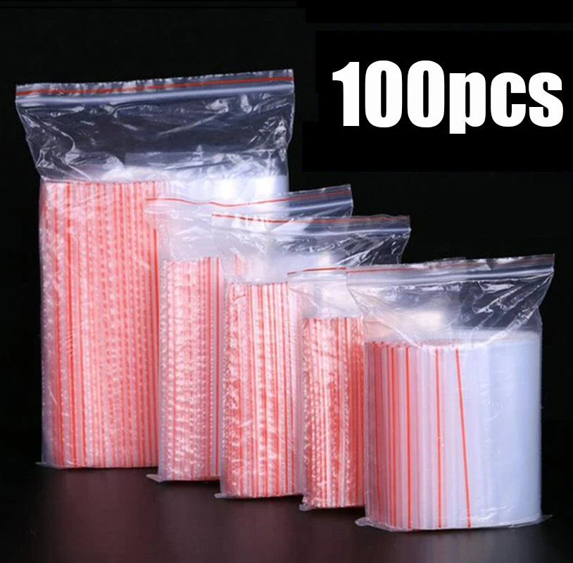 

100pcs/pack Resealable Sealed Bags Package Bags Self Seal Clear Plastic Bags Food Storage Packages Reclosable Vacuum Fresh Sack