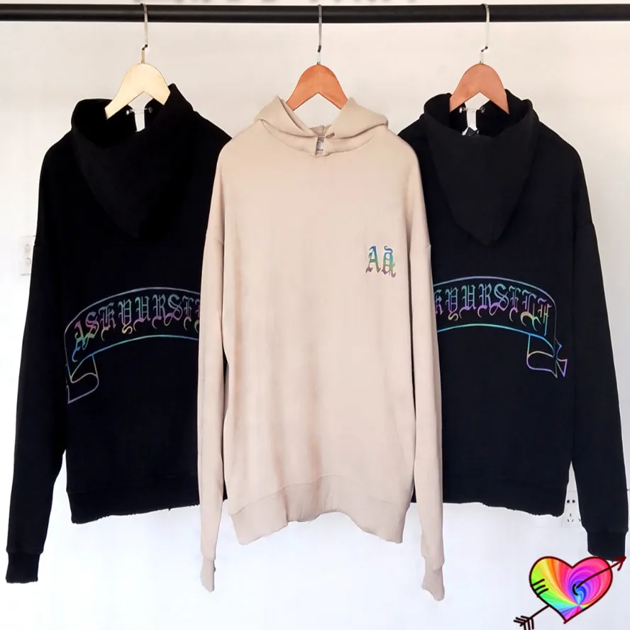 

Heavy Fabric Reflective ASKYURSELF Logo Hoodie Men Women 1:1 Sanskrit Graphic Askyurself Hoodie Vintage Wash Loose Pullovers