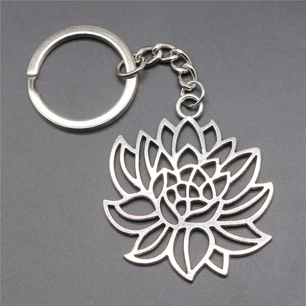 Прямая поставка подвеска в виде лотоса античном серебряном цвете 42x48 мм брелок