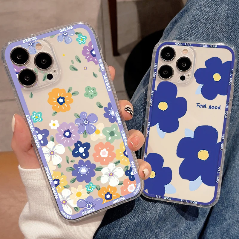 

Cute Color Flowers For Apple iPhone 11 12 13 Pro Max 12 13 Mini X XR XS Max SE 6 6S 7 8 Plus Clear Phone Case TPU