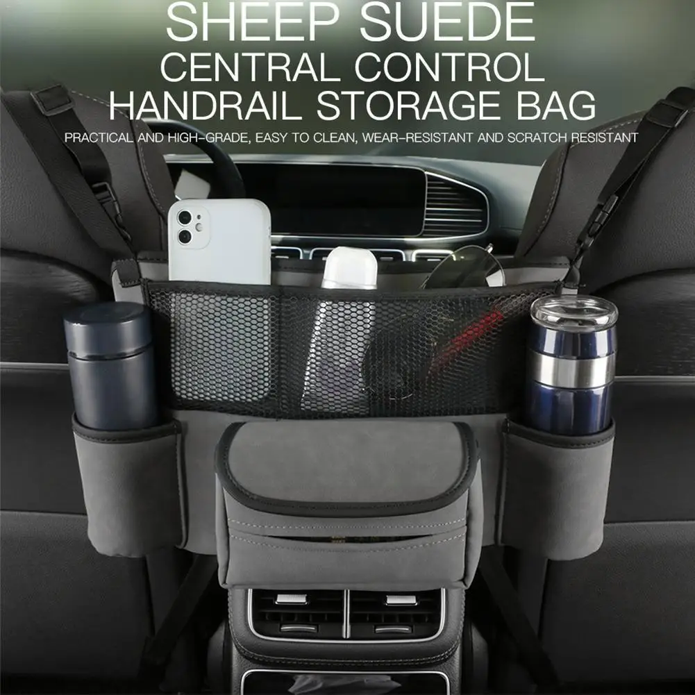 

Pu Leather Car Front Middle Storage Bag Auto Center Tissue Organizer Stowing Capacity Tidying Large Capacity Console F7L4