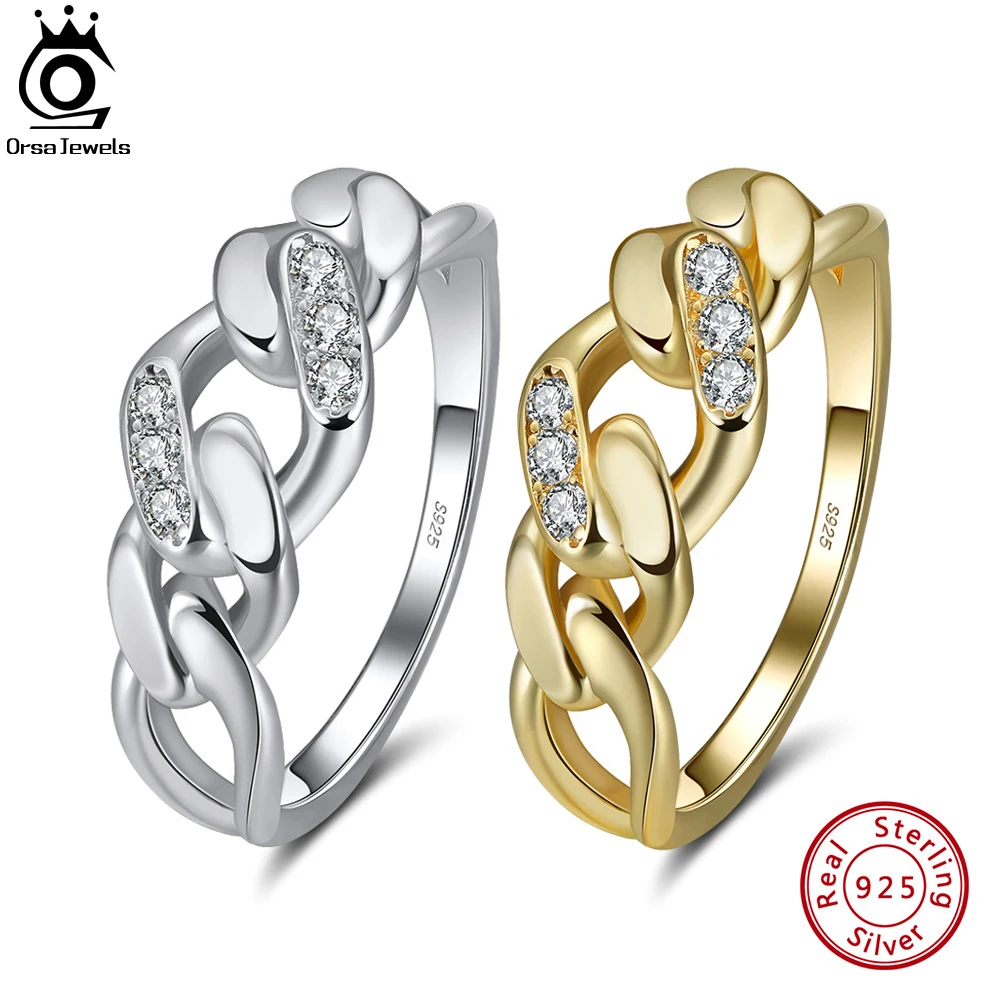 

ORSA JEWELS Luxury 925 Sterling Silver Infinity Rings Unique Shiny Cubic Zirconia Link Chain Finger Rings for Girl Jewelry SR271