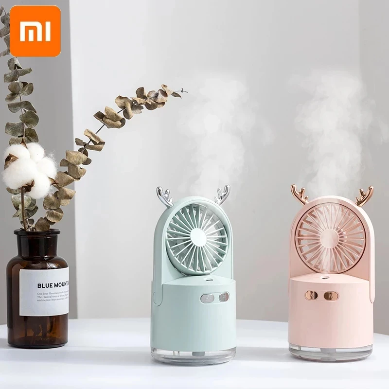 

XIAOMI Mini Table Fan 2000mAh USB Rechargeable 240ML Deer Ultrasonic Humidifier With Color Led Light Aroma Diffuser For Home Off