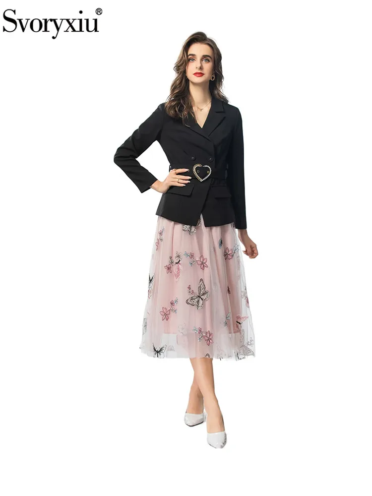 Женский офисный костюм с юбкой Svoryxiu разноцветный длинным рукавом