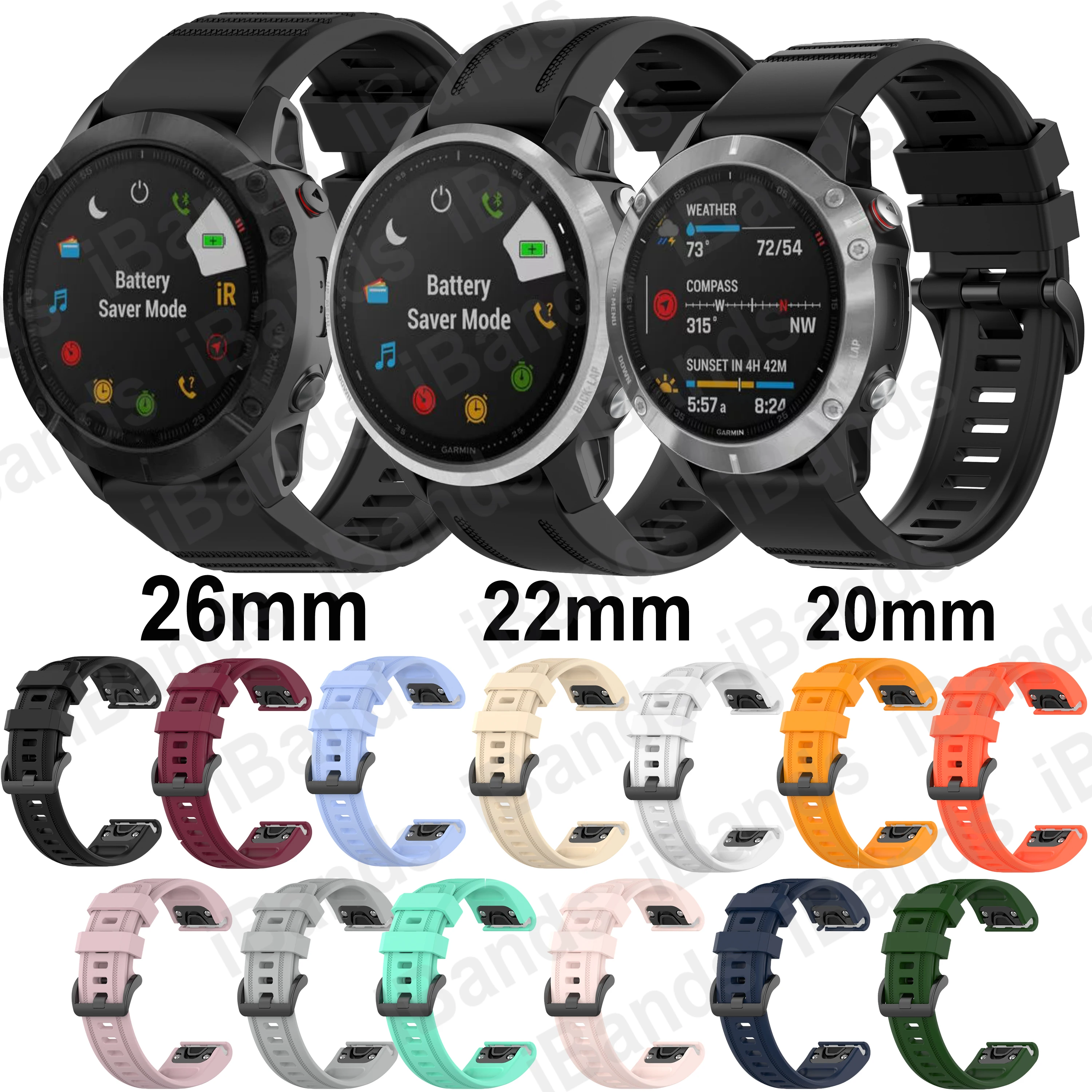

Ремешок силиконовый для Garmin Fenix 7X 7 7S, 26/22/20 мм