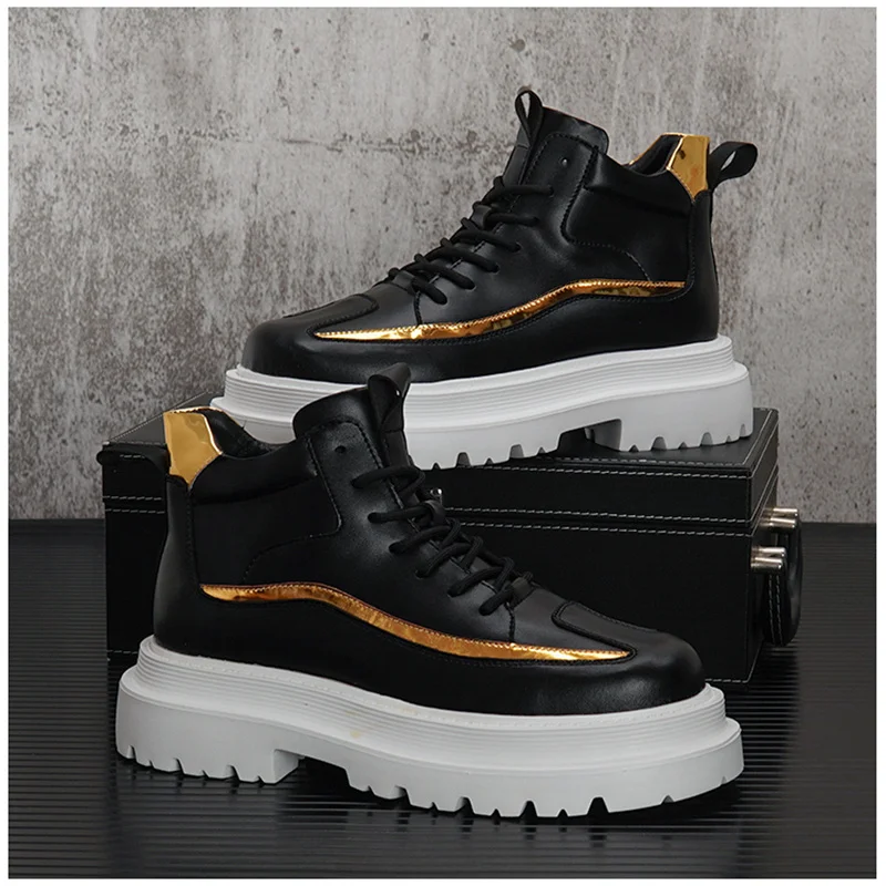 

2023 Luxury Leather Fashion Trend Men's Casual Shoes hip hop punk man Shoes ankle boots Zapatillas Hombre