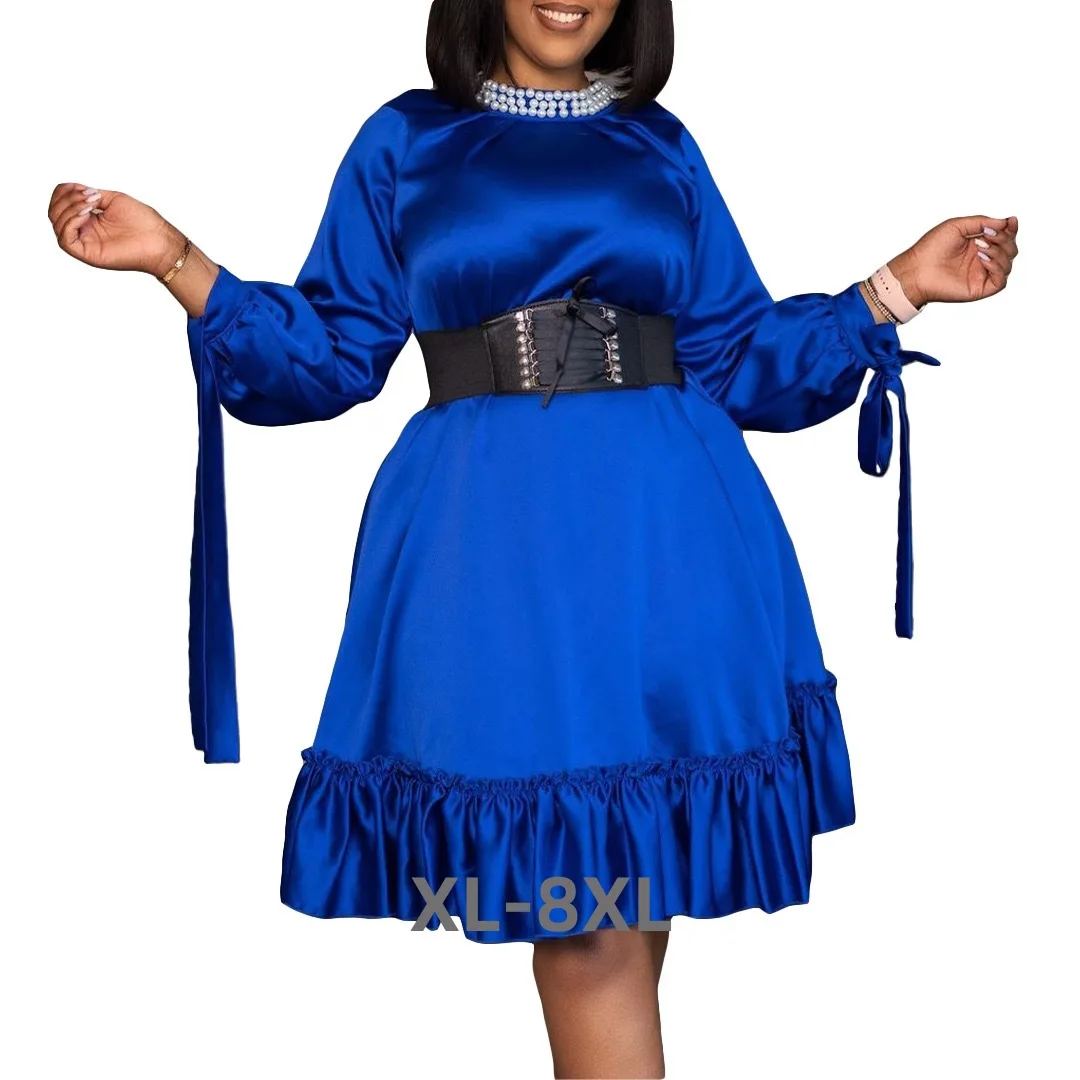 

Plus Size Dress Women Stylish Dress Solid Full Sleeve Round Neck Beaded Loose Knee Length Elegant Party Vestidos 2xl 3xl 4xl