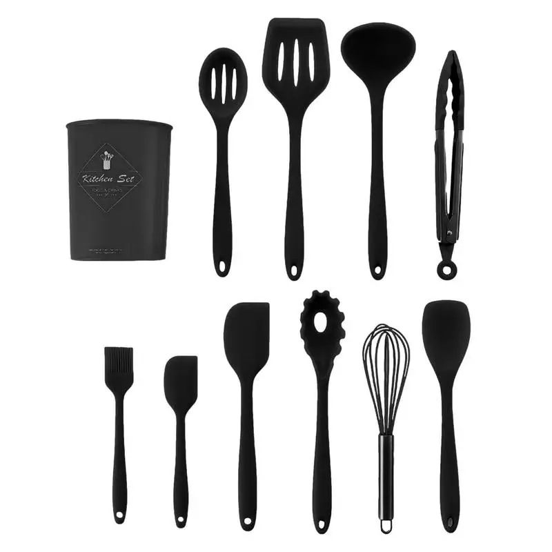 

10 PCS Silicone Cooking Utensils Set Hanging Available Cookware With Clip Lock Design Kitchen Cooking Accessoreis Include Turner