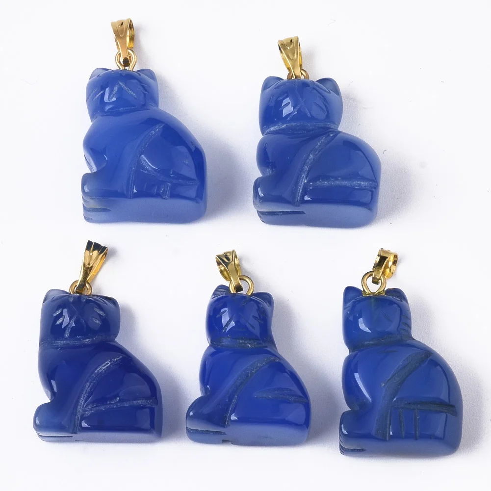 

2pcs Blue Natural Stone Pendant Cute Cat Shape Agates Charms for Jewelry Making DIY Necklace Accessories 23x16x9.5mm