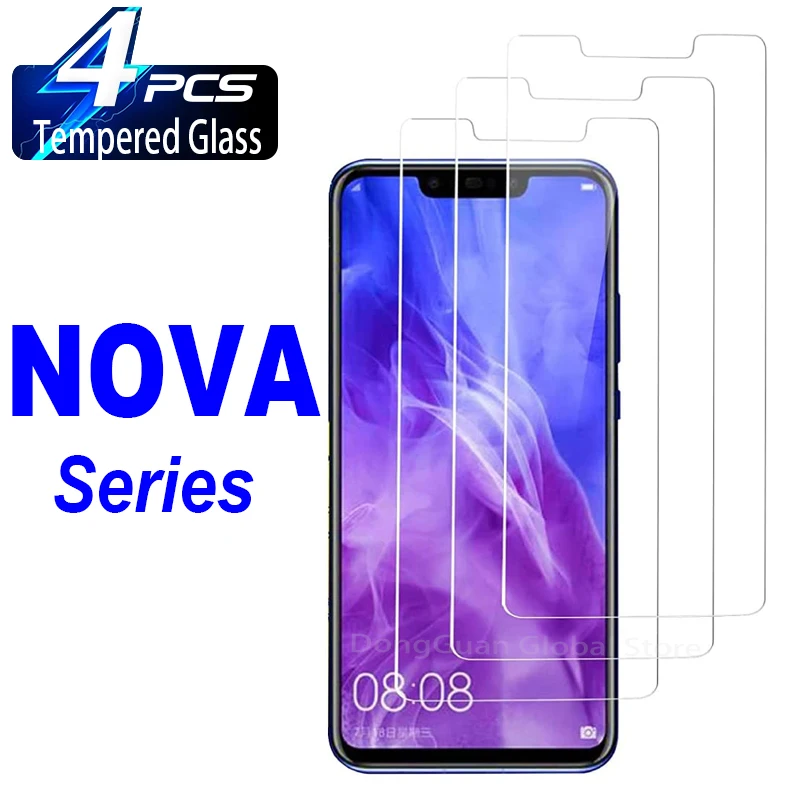 

4Pcs Tempered Glass For Huawei Nova 6 5 4 3 i Nova 10 9 8 7 SE i E P40 lite Nova 8i Mate 20 30 50 Screen Protector Glass Film