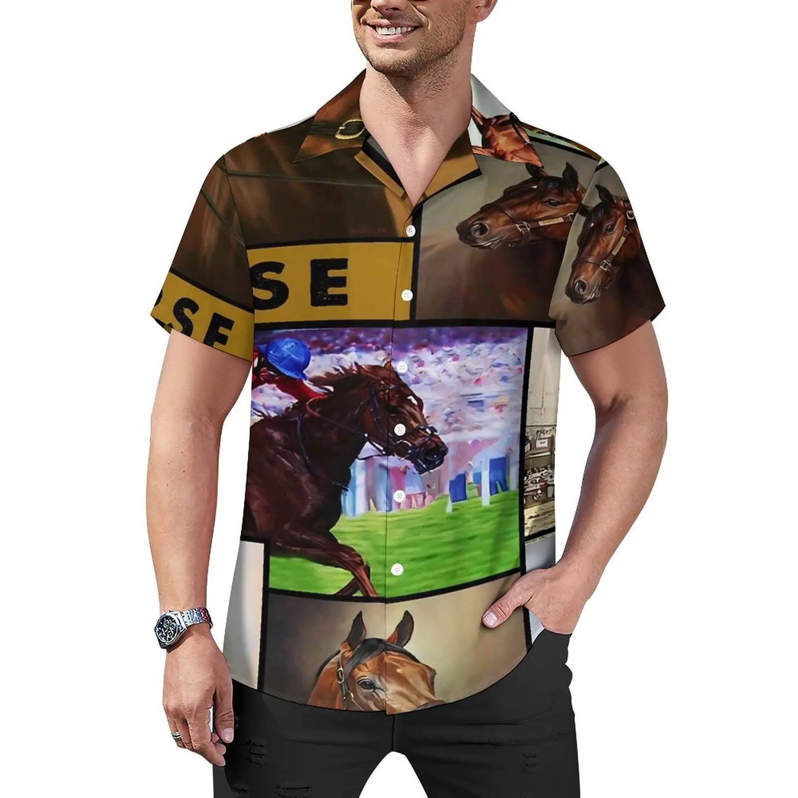 

Повседневные рубашки с рисунком лошадей, Пляжная рубашка с животным принтом, Гавайские модные блузки, Мужская графика