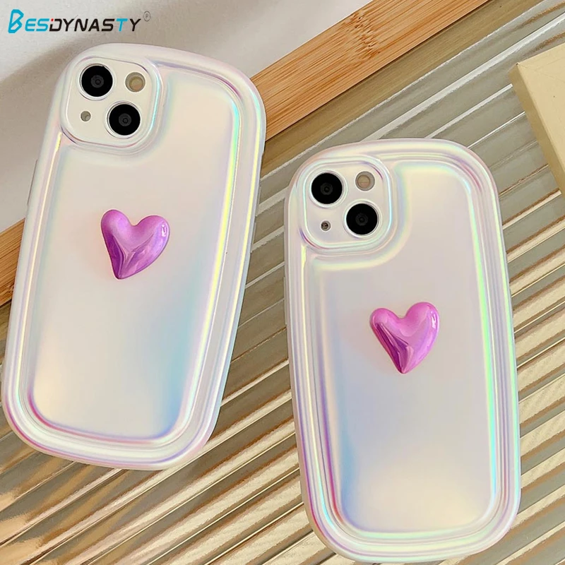 

3D лазерный чехол BESD для телефона с любовным сердцем для IPhone 14 Plus Pro Max, круглый край, корейский Защитный Мягкий силиконовый чехол, чехол для Iphone 14